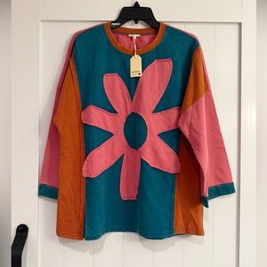 JODIFL Teal and Pink Color Block Top